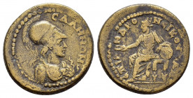 LYDIA.Sala.Pseudo-autonomous issue .Time of Antoninus Pius.(138-131).Ae.

Obv : ϹΑΛΗΝΩΝ.
Bust of Athena wearing aegis, right.

Rev : ƐΠΙ ΑΝΔΡΟΝƐΙ...