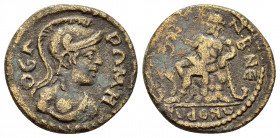 LYDIA.Sardis.Pseudo-autonomous issue.(2nd-3rd Century).Ae.

Obv : ΘEA PΩMH.
Helmeted head of Roma right.

Rev :
Tmolos, naked, seated left on ro...