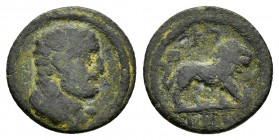 LYDIA.Thyateira.Pseudo-autonomous issue.(2nd-3rd Century).Ae.

Obv : Head of Herakles right.

Rev : ΘVΑTEIPHNΩN.
Lion walking right.
BMC 40.

Conditio...