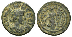 PHRYGIA.Eumeneia.Pseudo-autonomous issue.(193-235).Ae.

Obv : EVMENEIA.EVMENEIA.
Turreted and draped bust of city-goddess Eumeneia right.

Rev : EYMEN...