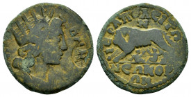 PHRYGIA.Hierapolis.Pseudo-autonomous Issue.Time of Elagabalus (218-222). Ae.

Obv : ΛΑΙΡΙΒΗΝΟϹ.
Radiate and draped bust of Apollo Lairbenos right.

Re...