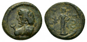 PAMPHYLIA.Attalia.Pseudo-autonomous issue Issue.Ae.

Obv : Draped bust of Poseidon left, holding trident.

Rev : ΑΤΤΑΛΕΩΝ.
Hermes standing left, holdi...