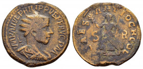 PISIDIA.Antiochia.Philip I.(244-249).Ae.

Obv : IMP M IVL PHILIPPVS P F AVG P M.
Radiate, draped and cuirassed bust to right

Rev : CAES ANTIOCH COL /...