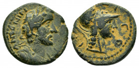 LYCAONIA.Iconium.Antoninus Pius.(138-161). Ae.

Obv : ANTONINVS AVG PIVS.
Laureate-headed bust.

Rev : COL ICO.
Head of Minerva/Athena with traces of ...