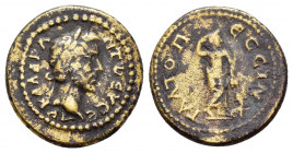 GALATIA.Pessinus.Antoninus Pius.(138-161).Ae.

Obv : ΑΥ ΚΑ ΑΔΡ ΑΝΤⲰ ƐΥϹƐ.
Laureate head right.

Rev : ΓΑΛ ΤΟ ΠƐϹϹΙΝ.
Dionysus standing, facing, head, ...