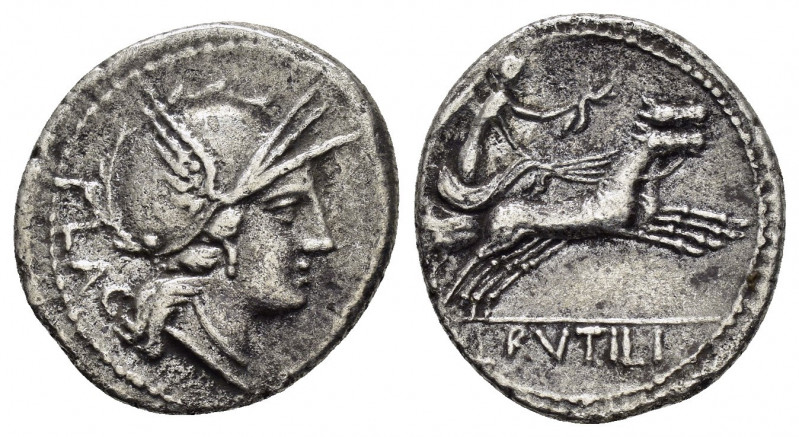 L. RVTILIVS FLACCVS.(77 BC). Rome.Denarius.

Obv : FLAC.
Helmeted head of Rom...