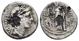 MARK ANTONY.(44-30 BC).Contemporary Imitation.Denarius.

Obv : ANT AVG III VIR R P C.
War galley under oar right with triple ram prow and scepter t...