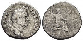 VESPASIAN.(69-79).Rome.Denarius.

Obv : IMP CAESAR VESP AVG.
Head of Vespasian, laureate, right.

Rev : PONTIF MAXIM.
Vespasian, togate, seated. right...