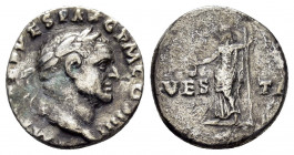 VESPASIAN.(69-79).Rome.Denarius.

Obv : IMP CAES VESP AVG P M COS IIII.
Head of Vespasian, laureate, right.

Rev : VESTA.
Vesta, veiled, draped, stand...
