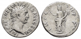 TRAJAN.(98-117).Rome.Denarius.

Obv : IMP CAES NERVA TRAIAN AVG GERM.
Bust of Trajan, laureate, right with aegis.

Rev : P M TR P COS II P P.
Pax, dra...