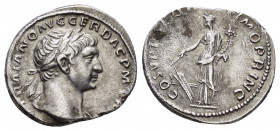 TRAJAN.(98-117).Trajan.Denarius.

Obv : MP TRAIANO AVG GER DAC P M TR P.
Bust of Trajan, laureate, draped on left shoulder, right.

Rev : COS V P...