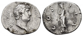 HADRIAN.(117-138).Rome.Denarius

Obv : HADRIANVS AVGVSTVS.
Head of Hadrian, laureate, right.

Rev : COS III.
Pudicitia, veiled, standing left, holding...