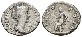 FAUSTINA II.(147-176).Rome.Denarius

Obv : FAVSTINA AVG PII AVG FIL.
Bust of Faustina the Younger, bare-headed, with hair waived and coiled on back...