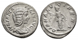 JULIA DOMNA.(193-211).Rome.Denarius. 

Obv : IVLIA PIA FELIX AVG.
Draped bust right.

Rev : DIANA LVCIFERA.
Diana standing left, holding torch in both...
