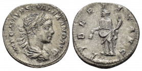 ELAGABALUS.(218-222).Rome.Denarius. 

Obv : IMP ANTONINVS PIVS AVG.
Bust of Elagabalus, laureate, bearded, draped, right.

Rev : LIBERTAS AVG.
Liberta...