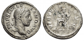 SEVERUS ALEXANDER.(222-235).Rome.Denarius.

Obv : IMP SEV ALEXAND AVG.
Head of Severus Alexander, laureate, right.

Rev : VIRTVS AVG.
Virtus seated le...