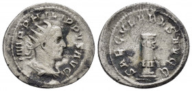 PHILIP I.(244-249).Rome.Antoninianus.

Obv : IMP PHILIPPVS AVG.
Bust of Philip the Arab, radiate, draped, cuirassed, right.

Rev : SAECVLARES AVGG.
 L...