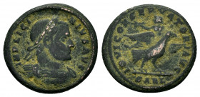 LICINIUS I.(308-324).Arles.Ae.

Obv : IMP LICINIVS AVG.
Laureate and cuirassed bust right.

Rev : IOVI CONSERVATORI AVG.
Jupiter, holding scepter and ...