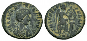 EUDOXIA.(401-403).Cyzicus.Ae.

Obv : AEL EVDO-XIA AVG.
Bust of Eudoxia, pearl-diademed, draped, right, wearing necklace and earrings, crowned by Hand ...