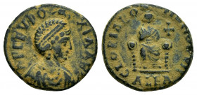 AELIA EUDOXIA.(400-404).Alexandria.Ae.

Obv : AEL EVDOXIA AVG.
Diademed and draped bust right; crowning manus Dei above.

Rev : GLORIA ROMANORVM / ALE...