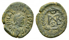 MARCIAN.(450-457).Constantinople.Ae.

Obv : D N MARCIANVS P F AVG.
Pearl diademed, draped and cuirassed bust of Marcian to right.

Rev : Cross above m...