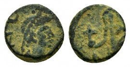 LEO I.(457-474).Constantinople.Ae.

Obv : D N LEO PERPET.
Bust of Leo I, pearl-diademed, draped, cuirassed, right.

Rev : Verina, draped, standing fro...