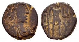 VANDALS.Anonymous.Uncertain.(Circa 5th Century).Ae.

Obv : Diademed, draped and cuirassed bust to right.

Rev : Men standing to right, right hand vict...