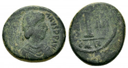 JUSTINIAN I.(527-565).Carthage.Decanummium.

Obv : D N IVSTINIANVS P P AV.
Diademed, draped and cuirassed bust right.

Rev : Large I; ANNO X IIII acro...