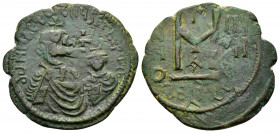 HERACLIUS and HERACLIUS CONSTANTINE.(610-641). Seleucia Isauriae.Ae. 

Obv : dd NN hERACLIUS ET hERA CONST PP AVC.
Crowned, with cross on circlet, dra...