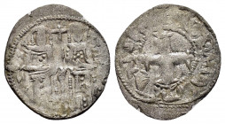 ANDRONICUS II with MICHAEL IX.(1282-1328). Constantinople.Billon Tornese.

Obv : ΑΝΔ NIK ΔΕCPT.
Andronicus II and Michael IX standing facing, holding ...