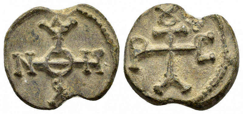 BYZANTINE LEAD SEAL.(Circa 11 th Century).Pb.

Obv : Cruciform invocative monogr...