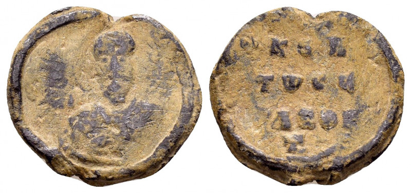 BYZANTINE LEAD SEAL.(Circa 11 th Century).Pb.

Obv : Bust of St Theodore holding...