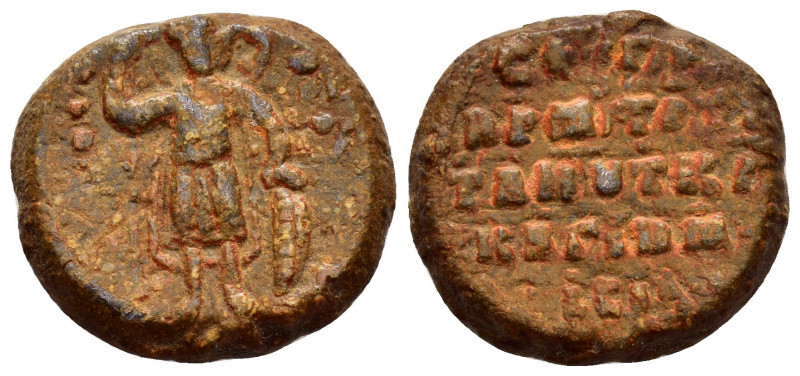 BYZANTINE LEAD SEAL.(Circa 11th Century).Pb.

Obv : Standing figure of St Demetr...