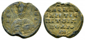 BYZANTINE LEAD SEAL.(Circa 11 th Century).Pb.

Obv : Nimbate facing bust of Saint Basil 

Rev : Inscription of five lines; border of dots

Condition :...