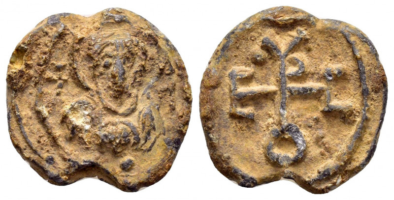 BYZANTINE LEAD SEAL.(Circa 9th/11th Century).Pb.

Obv : Bust of the Mother of Go...
