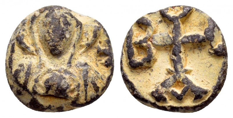 BYZANTINE LEAD SEAL.(Circa 9th/11th Century).Pb.

Obv : Bust of the Mother of Go...