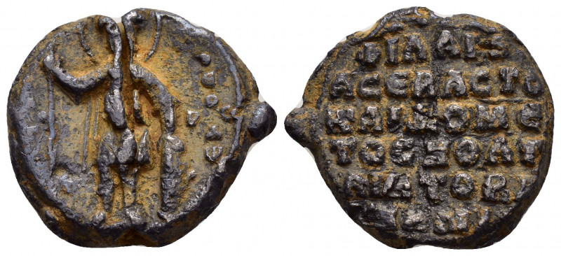 BYZANTINE LEAD SEAL.(Circa 7th-11th century).BP.

Obv : Saint Theodore, nimbate,...
