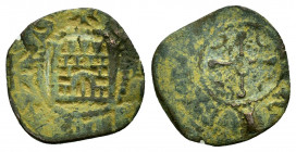 CRUSADER.Tripoli.Bohemond V (1233-1251).

Obv : St. Andrew's cross pommettée, circle in centre; crescent and pellet in quarters.

Rev : Fortified gate...