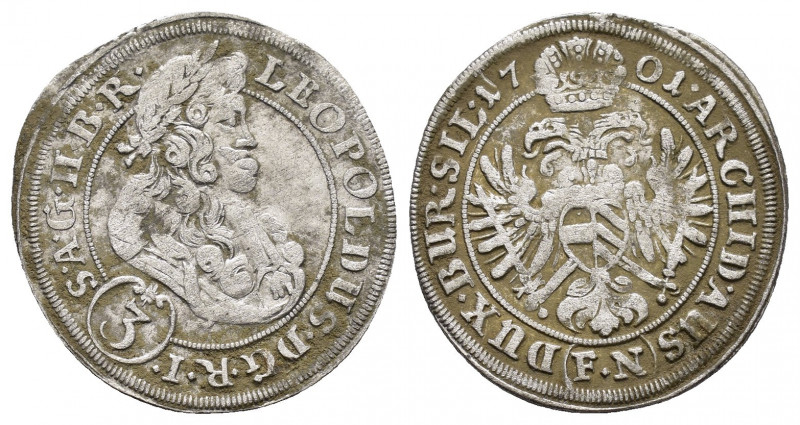 HOLY ROMAN EMPIRE.Leopold I .(1657-1705).Graz 1701.3 Kreuzer. 

Obv : LEOPOLDUS ...