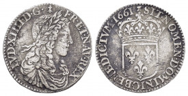 FRANCE. Louis XIV.(1643-1715). 1/12 Ecu.1661.

Obv : LVD XIIII D G FR ET NAV REX.
Laureate, draped and armored bust right.

Rev : SIT NOMEN DOMINI BEN...