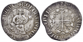 ITALY.Napoli. Roberto I.(1309-1343).Gigliato.

Obv : + ROBЄRTUS · DЄI · GRA · IЄRL’ · ЄT · SICIL’ · 
Roberto seated facing, holding lis-tipped scepter...