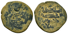 SELJUQ of RUM.Masud I.(1116-1156).NM & ND.Ae.

Obv : Enthroned figure, holding globus cruciger.

Rev : Arabic legend.
Album 1192.

Condition : Very fi...