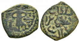 SELJUQ of RUM. Kaykaus II.2nd Reign.(1257-1261).NM & ND.Ae.

Obv : Sultan sitting on throne.

Rev : Arabic legend.
Izmirlier 654.

Condition : Very fi...