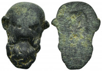 ANCIENT ROMAN BRONZE MASK.(Circa 1st-3rd century).Ae.

Condition : Very fine.

Weight : 15.5 gr
Diameter : 23X31 mm
