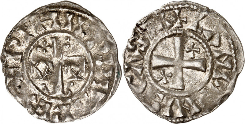 PHILIPPE 1er (1060-1108). Denier de Château Landon 1,14 g.
A/ + PHILIPVS REX. M...