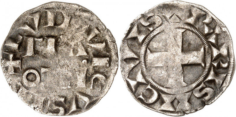LOUIS VII (1137-1180). Denier de Paris 1,13 g.
A/ + LVDOVICVS REX avec FRA OCN ...