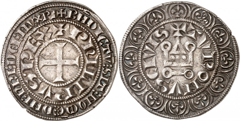 PHILIPPE III LE HARDI (1270-1285).
Gros Tournois (antérieur à 1280) 4,12 g.
A/...