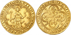 Philippe IV, dit le Bel (1285-1314). Masse d’or ou denier d’or à la masse (1ère émission, 10 janvier 1296) 6,98 g.
A/ + PhILIPPVS DEI GRA FRANChORVM ...