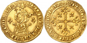 Philippe IV, dit le Bel (1285-1314). Florin d'or dit "à la Reine" (1305) 4,75 g. A/ PHLIPP DEI GRA FRAChORV REX. Le roi assis entre deux lis, tenant u...