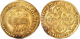 PHILIPPE V (1316-1322).
Agnel d’or (8 décembre 1316) 4,11 g.
A/ + AGN DI QVI TOLL PCCA MVDI MISERERE NOB Agneau pascal à gauche, la tête tournée à d...